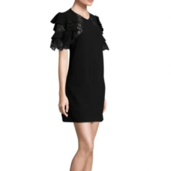 chinese dress ladies Rebecca Taylor Patchwork Lace Silk Maxi Dress, Black / 2